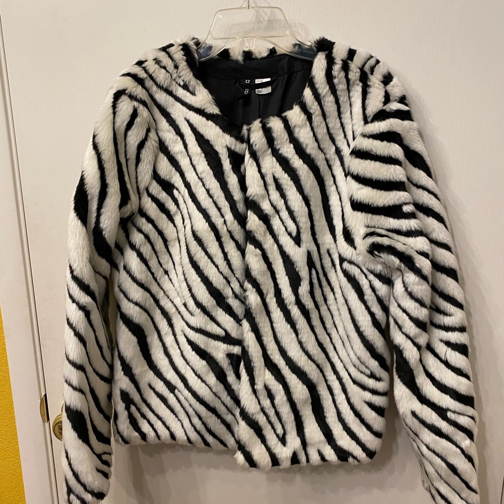 Zebra Print Faux Fur Jacket
